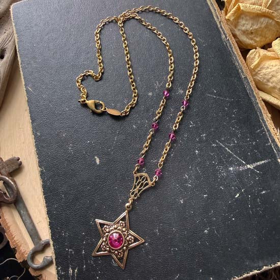 FUCHSIA STAR Necklace - antique brass
