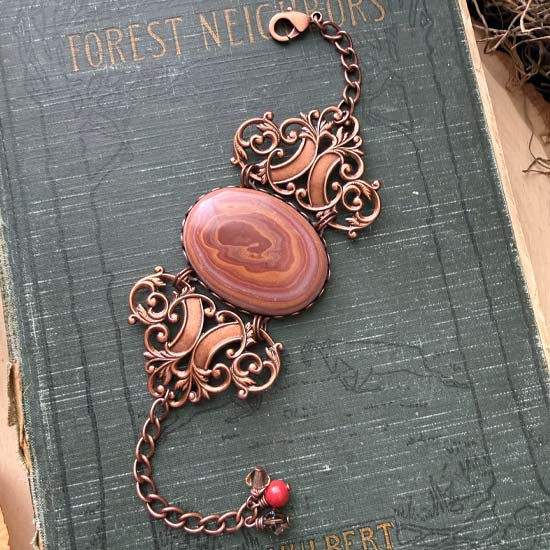 GEMSTONE STATEMENT Bracelet - antique copper w/Autumn Hickoryite