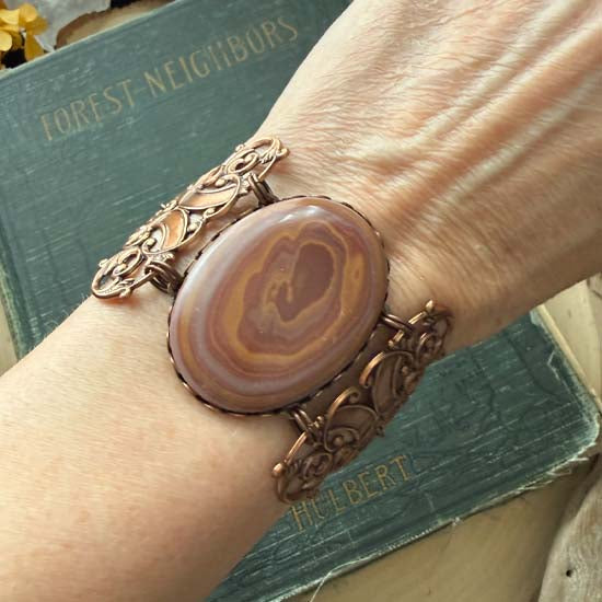GEMSTONE STATEMENT Bracelet - antique copper w/Autumn Hickoryite