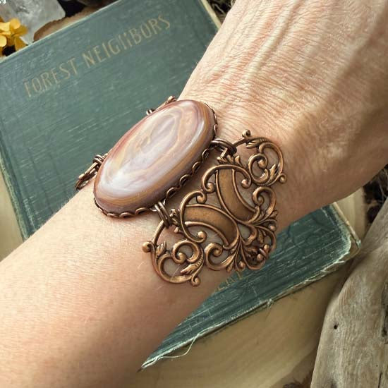 GEMSTONE STATEMENT Bracelet - antique copper w/Autumn Hickoryite