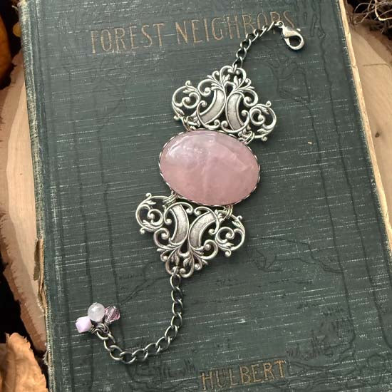 GEMSTONE STATEMENT Bracelet - antique silver w/Rose Quartz