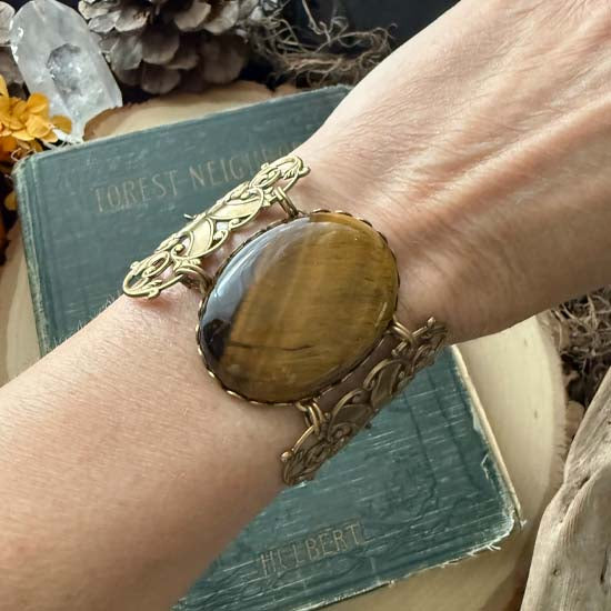 GEMSTONE STATEMENT Bracelet - antique brass w/Tiger Eye