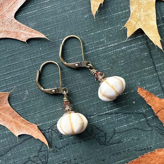 Ghostly Pumpkin Patch Earrings - antique brass