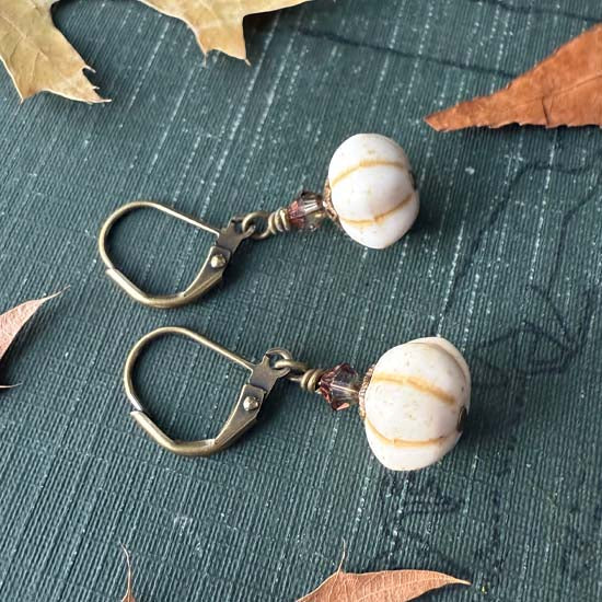 Ghostly Pumpkin Patch Earrings - antique brass