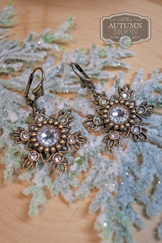 Flurries Collection - Glistening Snow Earrings - Aged Brass