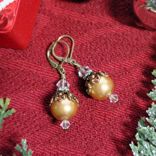 Ornament Earrings - gold with brass