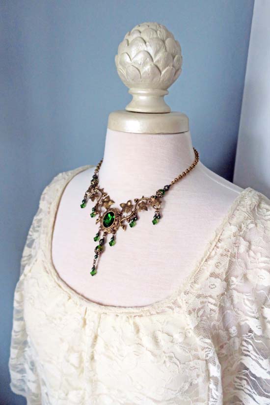 Green Fairy Necklace - aged brass -
