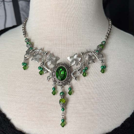GREEN FAIRY Necklace - antique silver
