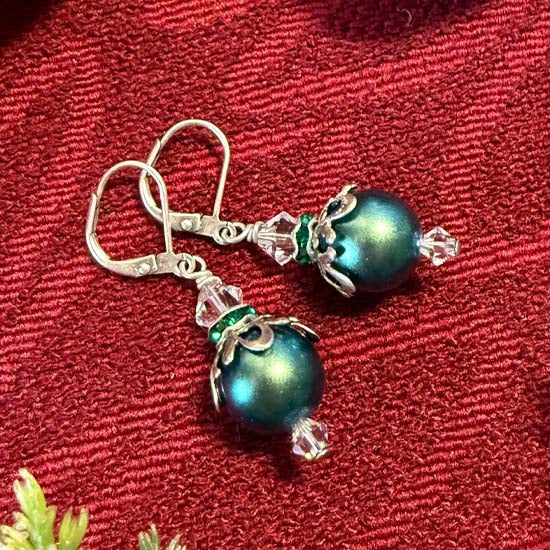 Ornament Earrings - green with silver