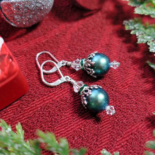 Ornament Earrings - green with silver