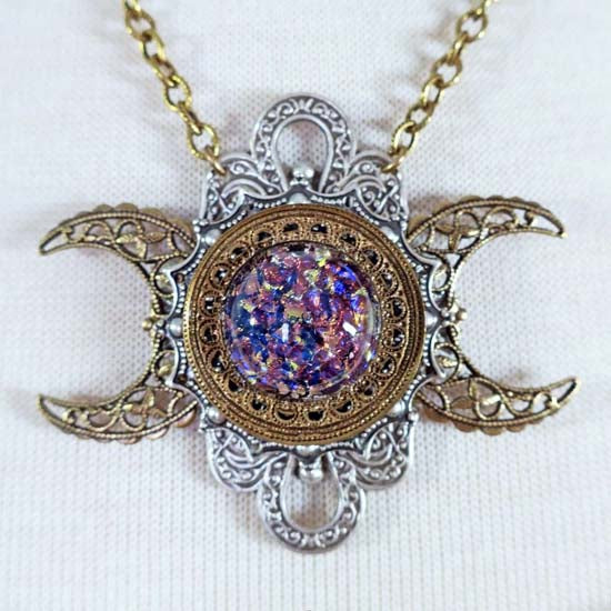 HNOSSA Triple Moon Necklace - Amethyst Glass Opal