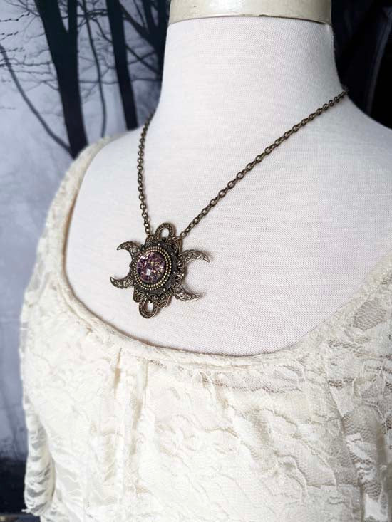 HNOSSA Triple Moon Necklace - Amethyst Glass Opal