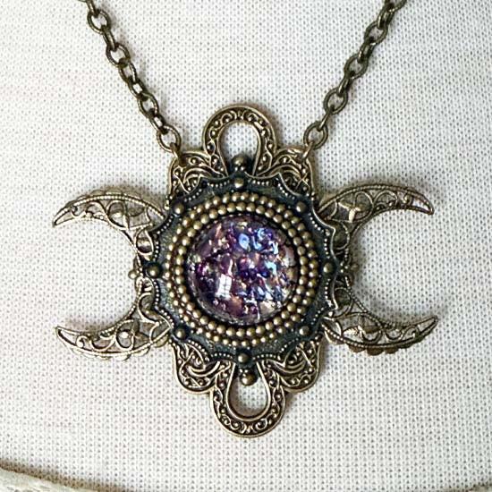 HNOSSA Triple Moon Necklace - Amethyst Glass Opal