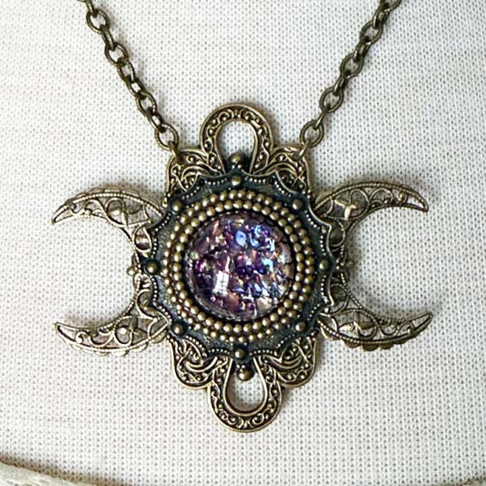 HNOSSA Triple Moon Necklace - Amethyst Glass Opal