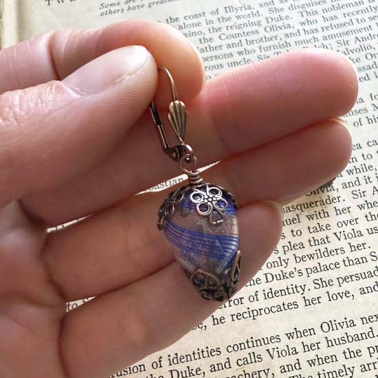 HOT AIR BALLOON Earrings - blue striped with antique copper