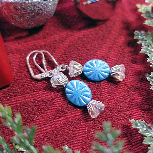 Old Fashioned Christmas Candy - Ice Blue Mint - Earrings