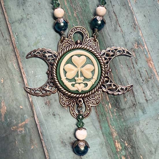 IRISH GODDESS Triple Moon Necklace - Antique Brass