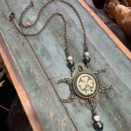 IRISH GODDESS Triple Moon Necklace - Antique Brass