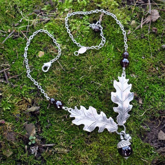 1 Birthstone Oak + Acorn *January/Garnet* - necklace
