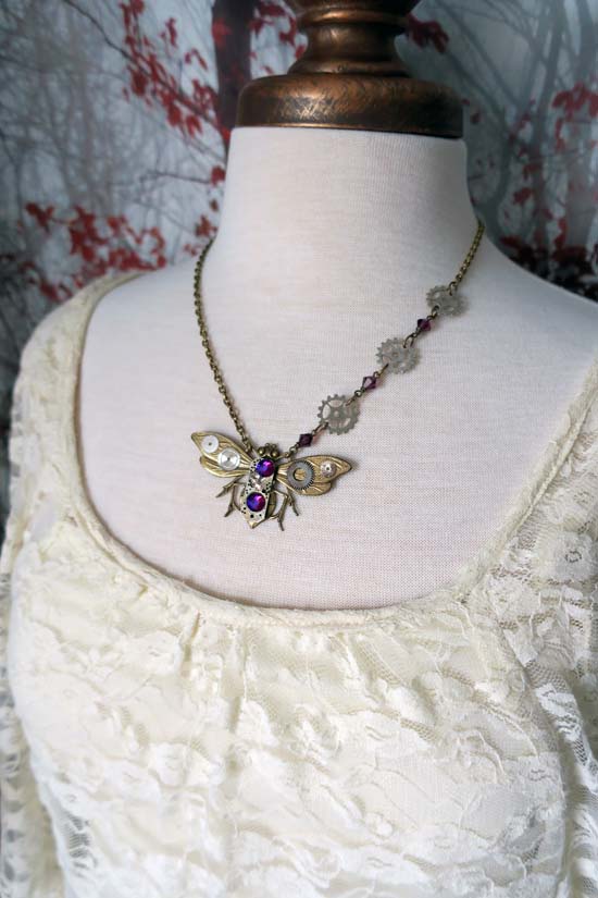 JEWELED STEAMPUNK BEE Necklace