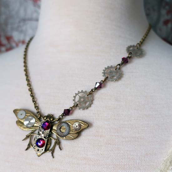 JEWELED STEAMPUNK BEE Necklace