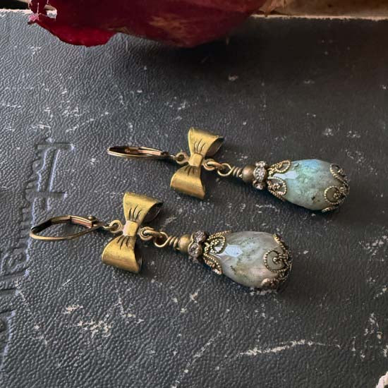 LABRADORITE BOWS Earrings - antique brass