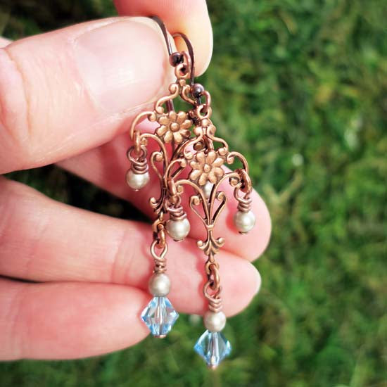 Lady of the Lake  Earrings - aged copper -