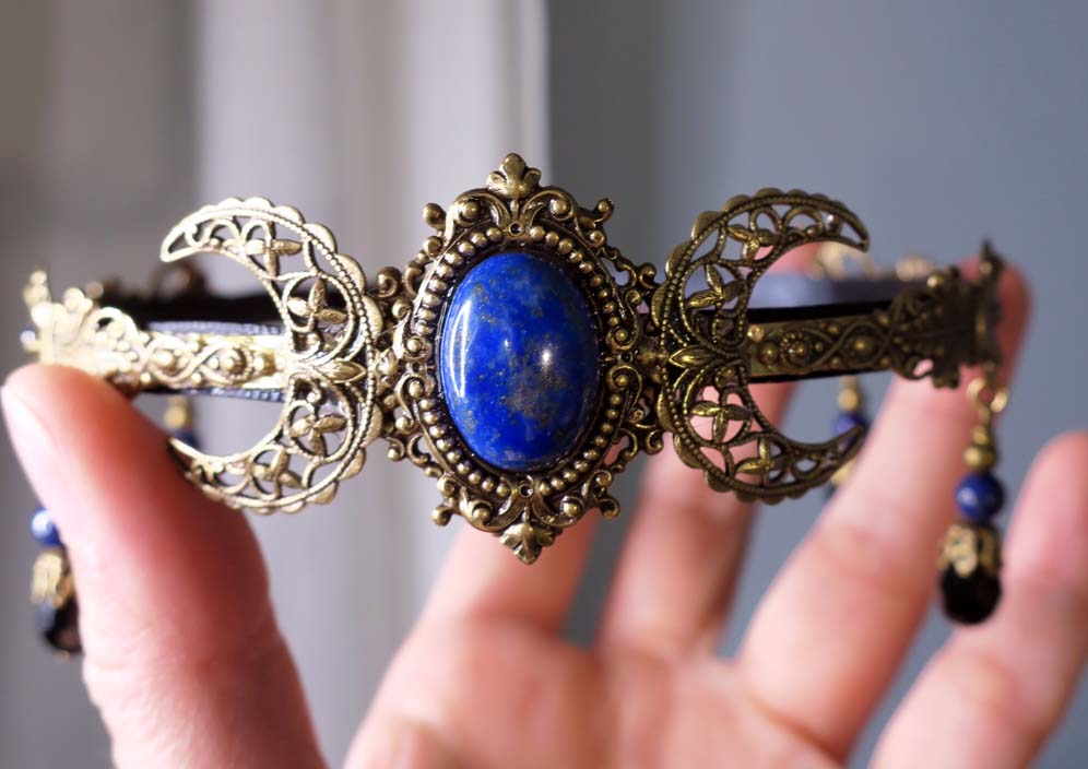 INANNA Triple Moon Circlet - Lapis Lazuli