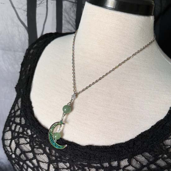 MYSTICAL MOON Necklace - Green Aventurine w/rainbow