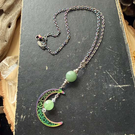 MYSTICAL MOON Necklace - Green Aventurine w/rainbow