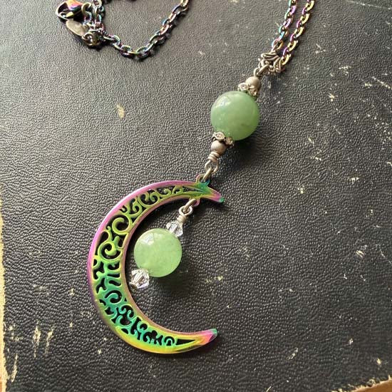 MYSTICAL MOON Necklace - Green Aventurine w/rainbow