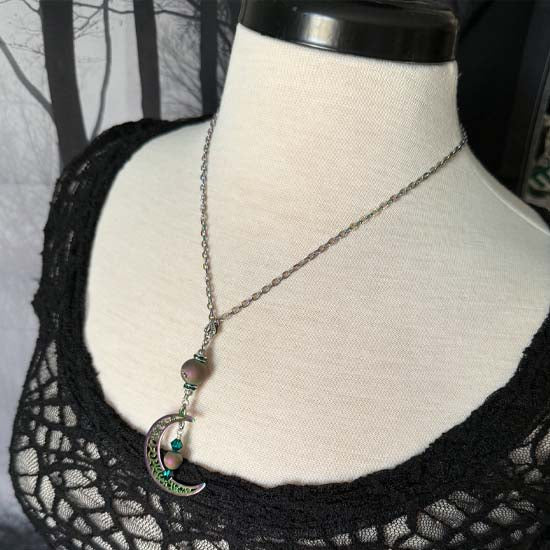 MYSTICAL MOON Necklace - Peacock Druzy w/rainbow