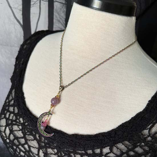 MYSTICAL MOON Necklace - Lilac Stone w/rainbow