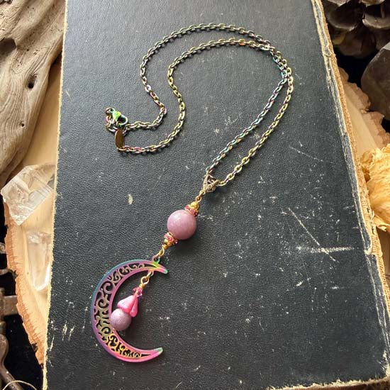 MYSTICAL MOON Necklace - Lilac Stone w/rainbow