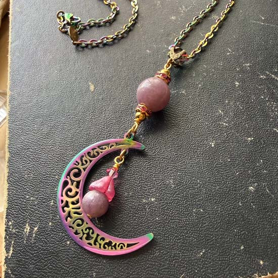 MYSTICAL MOON Necklace - Lilac Stone w/rainbow