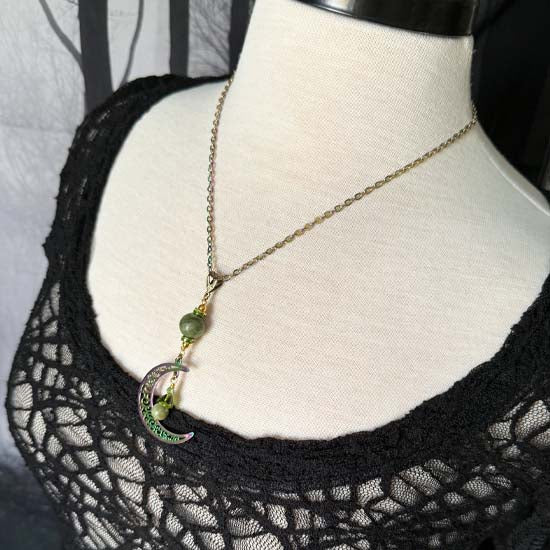 MYSTICAL MOON Necklace - Peridot w/rainbow