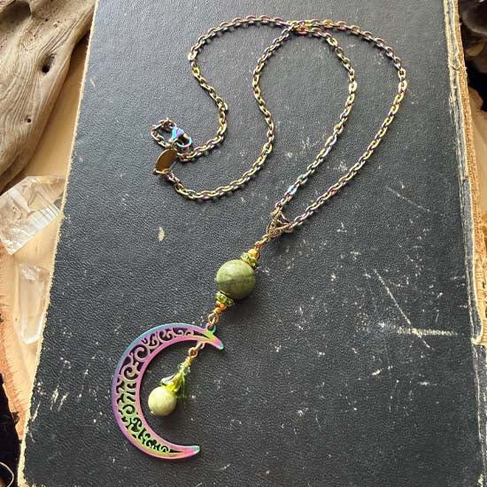 MYSTICAL MOON Necklace - Peridot w/rainbow
