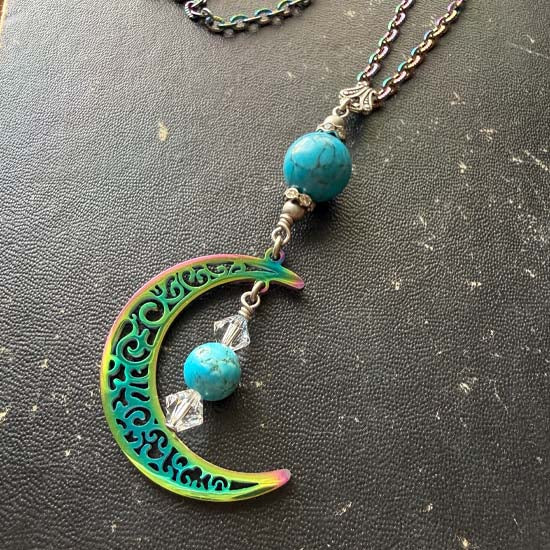 MYSTICAL MOON Necklace - Turquoise w/rainbow