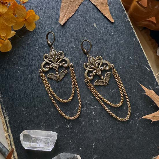 MOONLIT BATS earrings - antique brass
