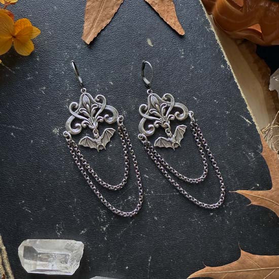 MOONLIT BATS - earrings - antique silver