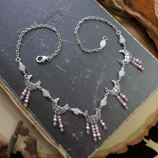 MOON MAIDEN Necklace - silver with Rose Quartz