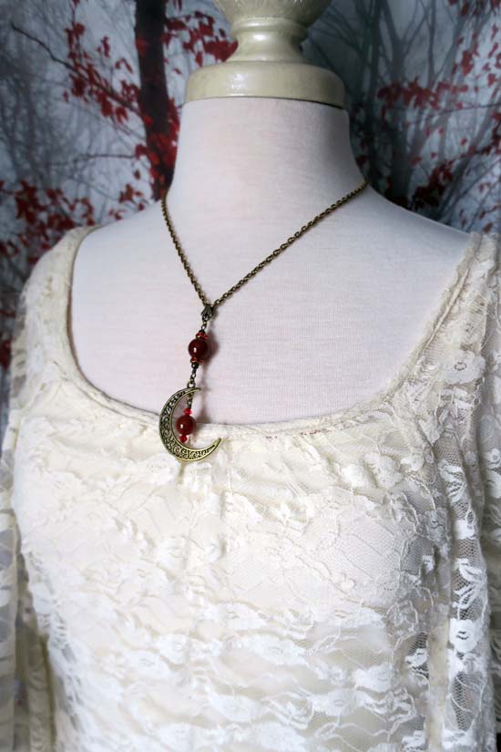 MYSTICAL MOON Necklace - Carnelian with brass