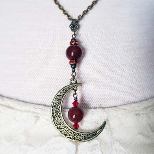 MYSTICAL MOON Necklace - Carnelian with brass