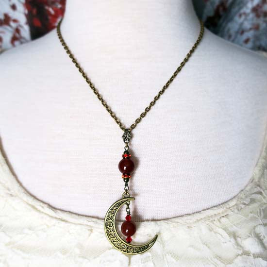 MYSTICAL MOON Necklace - Carnelian with brass