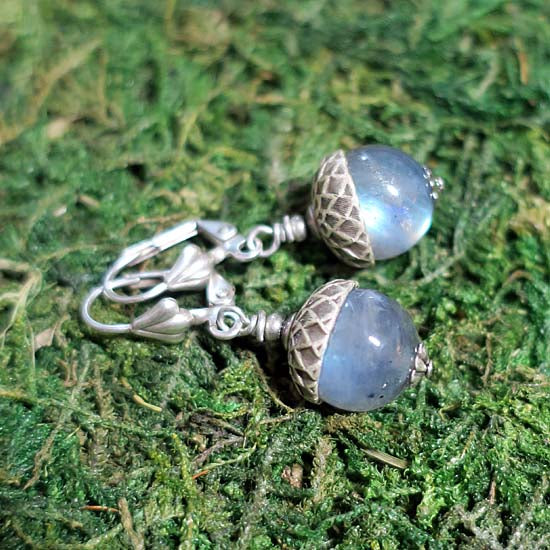 Oak + Acorn Earrings - aged silver w/Labradorite