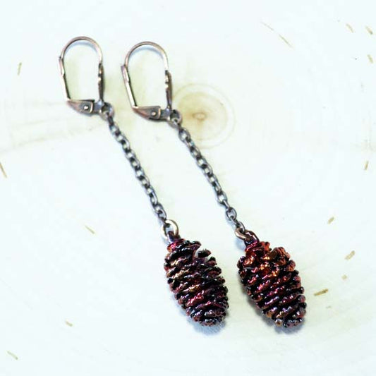 Real Pine Cone Earrings - Copper