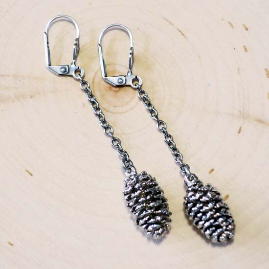 Real Pine Cone Earrings - Fine Silver