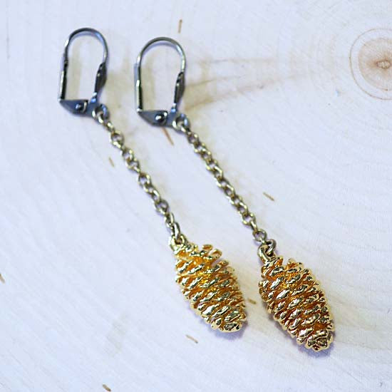 Real Pine Cone Earrings - 24K Gold