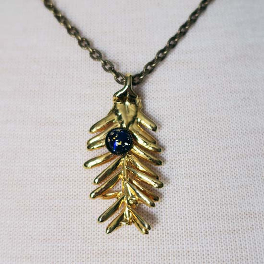 REAL PINE NEEDLES Necklace - 24K Gold - with German Glass Opal