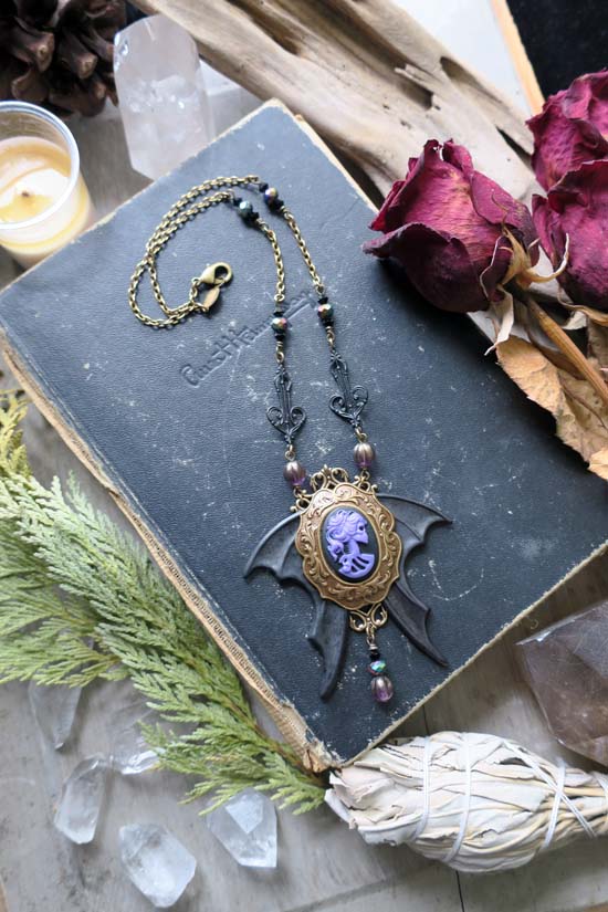 Queen Akasha Necklace - purple with antique brass